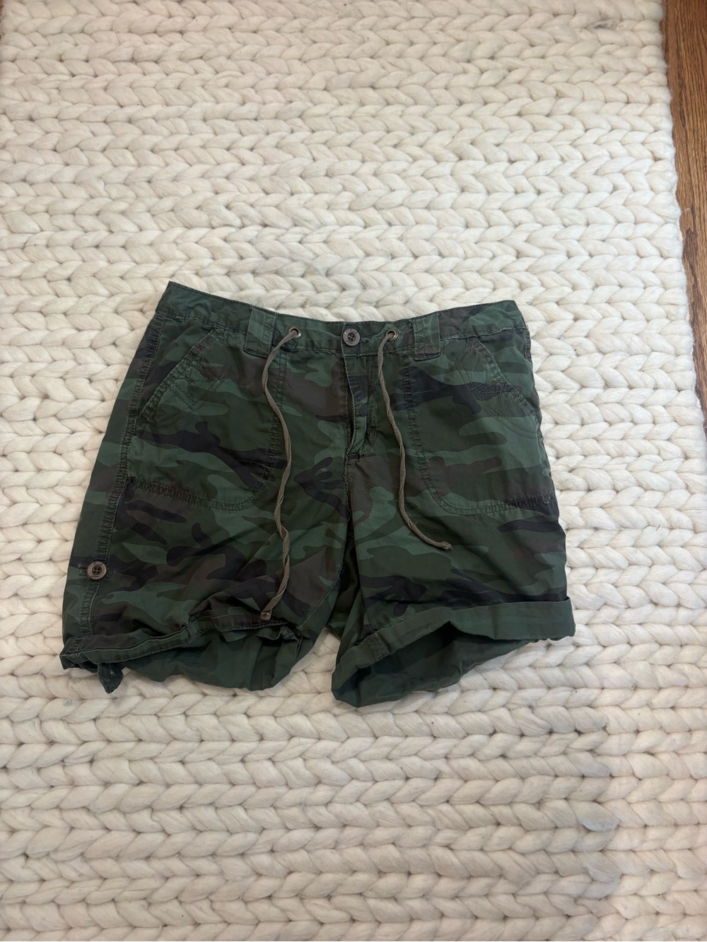 Camouflage Drawstring Utility Shorts - Green